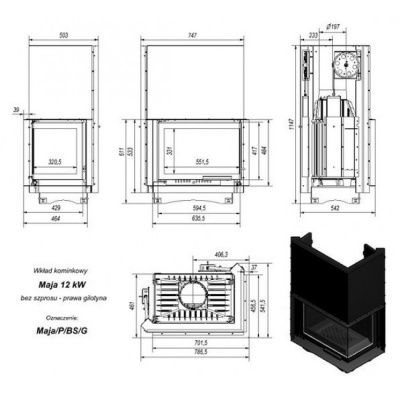 Каминная топка Kratki Maja P BS G (угловое стекло справа,гильотина)