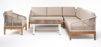 Модульная угловая лаунж-зона 4SIS Канны из роупа Цвет: дуб, бежевый