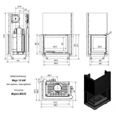Каминная топка Kratki Maja L BS G (угловое стекло слева, гильотина)