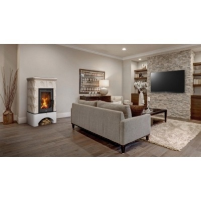 Печь-камин ABX BRITANIA EXclusive, белый цоколь - вставка Orion (перламутр)