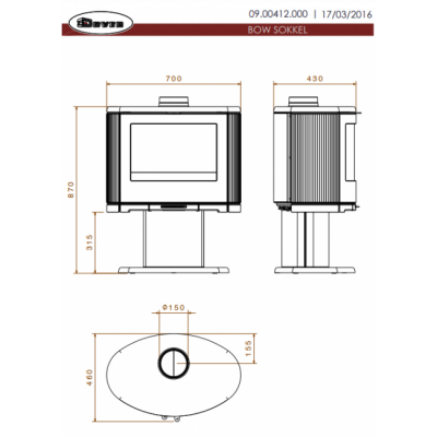 Печь-камин Dovre BOW/P, дровяная овальная, с округленным стеклом, на подставке Печь-камин Dovre BOW/P, дровяная овальная, с округленным стеклом, на подставке
