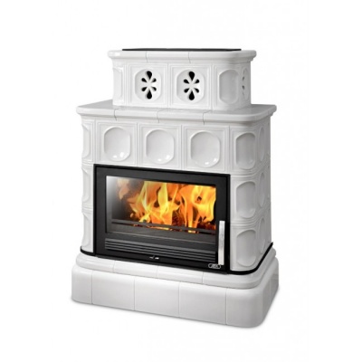 Печь-камин ABX KARELIE, с кафельным цоколем (перламутр)