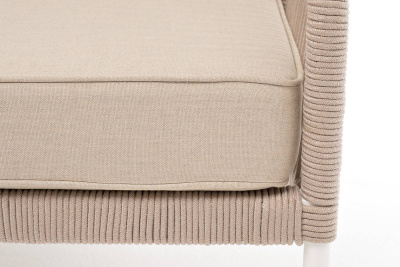 Левый модуль 4SIS Канны из роупа, каркас алюминий белый муар, роуп бежевый круглый, ткань бежевая 035 Левый модуль 4SIS Канны из роупа, каркас алюминий белый муар, роуп бежевый круглый, ткань бежевая 035