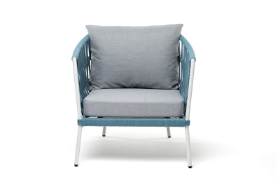 Кресло 4SIS Диего, каркас светло-серый муар, роуп бирюзовый, ткань светло-серая Кресло 4SIS Диего, каркас светло-серый муар, роуп бирюзовый, ткань светло-серая