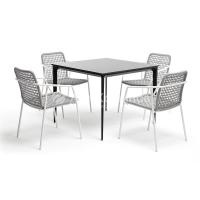 Обеденная группа 4SIS Малага 4-местная со стульями Тунис Цвет: белый, светло-серый
