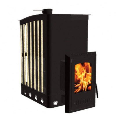 Печь банная чугунная Экокамин Медведь 30 Ковка, дверка стекло Оптима, закрытая каменка