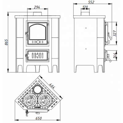 Печь-камин ЭкоКамин Бавария угловая чугун с плитой (PK180)