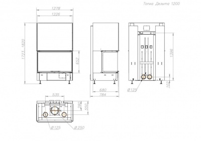 Каминная топка Экокамин ДЕЛЬТА 1200 три стекла