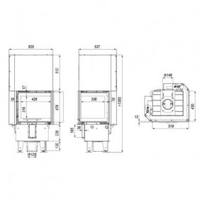 Топка Defro Home Intra XSM BP MINI G, 8 кВт, 519/478/430мм, гильотина