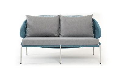 Диван 4SIS Милан 2-местный плетеный, каркас светло-серый муар, роуп бирюзовый, ткань светло-серая Диван 4SIS Милан 2-местный плетеный, каркас светло-серый муар, роуп бирюзовый, ткань светло-серая