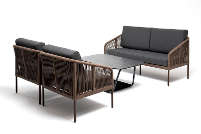 Лаунж-зона 4SIS Канны 4-местная из роупа со столиком Канны Цвет: коричнеый, темно-серый