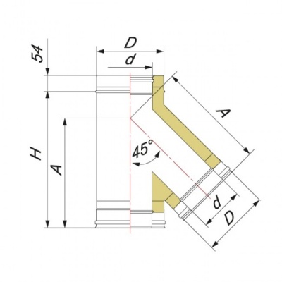 Тройник Вулкан V50R 45° D180/280, нерж 321/304