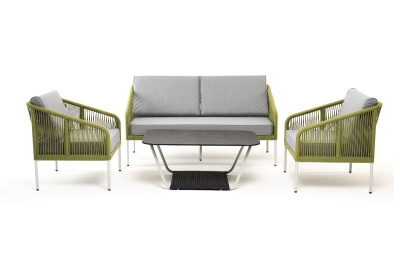 Лаунж-зона 4SIS Канны 4-местная из роупа со столиком Глория Цвет: светло-серый, салатовый меланж