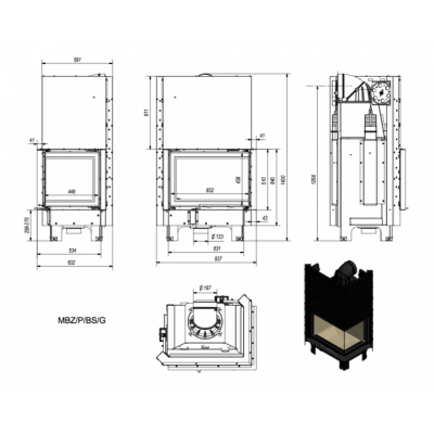 Каминная топка Kratki MBZ P BS G