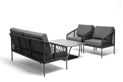 Лаунж-зона 4SIS Канны 4-местная из роупа узелкового плетения Цвет: темно-серый