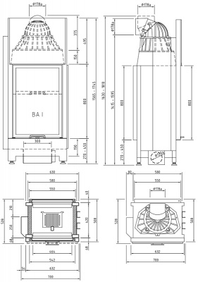 Каминная топка Schmid Lina FD 5580 h (туннельная версия)