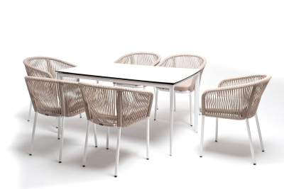 Обеденная группа 4SIS Малага 6-местная со стульями Марсель Цвет: белый, бежевый, молочный