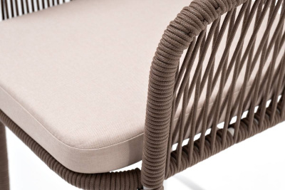 Стул барный 4SIS Марсель из роупа, Каркас из стали белый муар, роуп коричневый, ткань бежевая 052