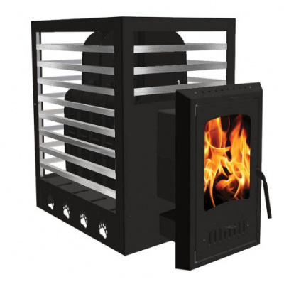 Печь банная чугунная Экокамин Медведь 30 Хай-тек, дверка стекло Оптима, открытая каменка