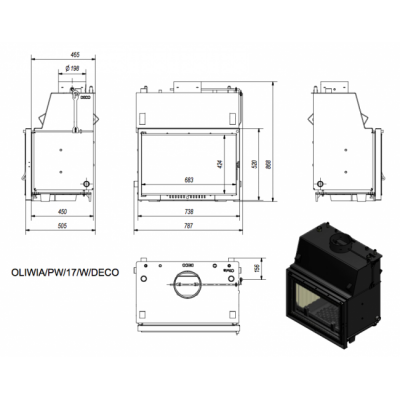 Каминная топка Kratki OLIWIA PW 17 W DECO