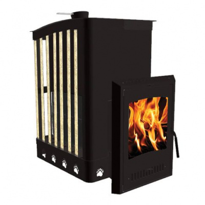 Печь банная чугунная Экокамин Медведь 30 Ковка, дверка стекло Гранд, закрытая каменка