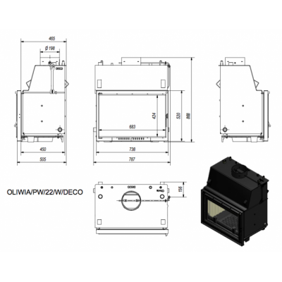 Каминная топка Kratki OLIWIA PW 22 W DECO