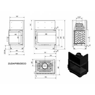 Каминная топка Kratki Zuzia P BS Deco