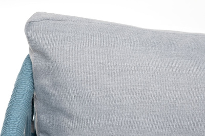 Диван 4SIS Диего 2-местный из роупа, каркас алюминий светло-серый (RAL7035) муар, роуп бирюзовый круглый, ткань светло-серая