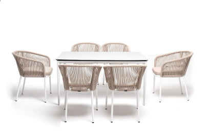 Обеденная группа 4SIS Малага 6-местная со стульями Марсель Цвет: белый, бежевый, молочный