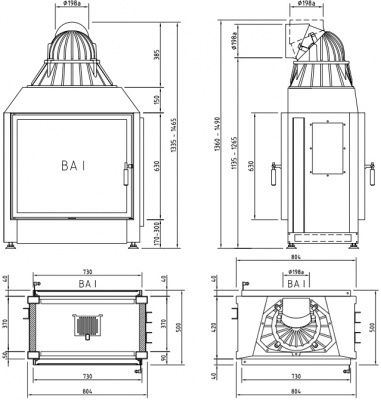 Каминная топка Schmid Lina FD 7363 (туннельная версия)
