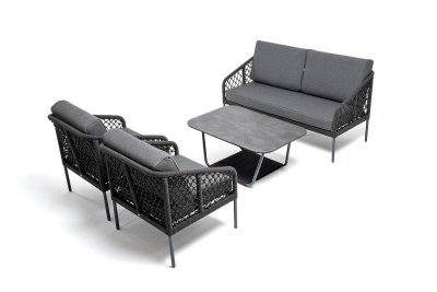 Лаунж-зона 4SIS Диего 4-местная из роупа (узелки), каркас алюминий, роуп темно-серый