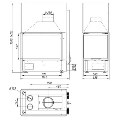 Каминная топка Экокамин ДЕЛЬТА 900 три стекла