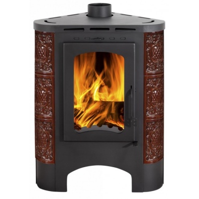 Печь-камин ЭкоКамин Бавария Угловая Радиус изразцовая Барокко коричневый (PKIR060)