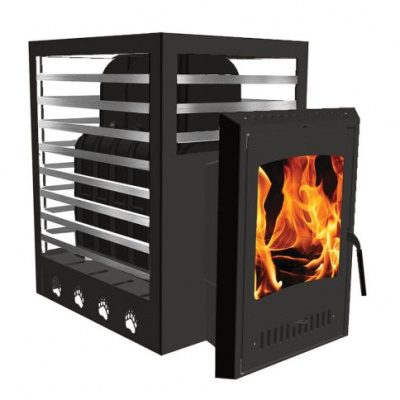 Печь банная чугунная Экокамин Медведь 30 Хай-тек, дверка стекло Гранд, открытая каменка