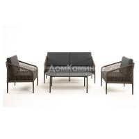 Лаунж-зона 4SIS Канны 4-местная из роупа со столом Верона (серый гранит), каркас коричневый, роуп коричневый