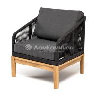 Кресло 4SIS Канны из роупа, основание дуб, роуп темно-серый, ткань темно-серая 027