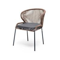 Стул 4SIS Милан из роупа, каркас алюминий серый муар, роуп коричневый, ткань темно-серая 027