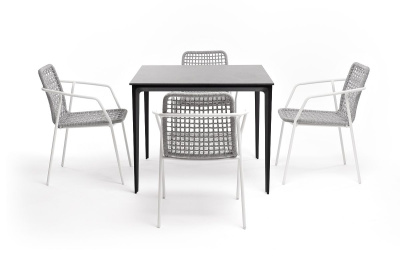 Обеденная группа 4SIS Малага 4-местная со стульями Тунис Цвет: белый, светло-серый