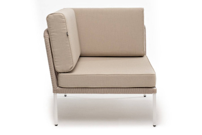 Угловой модуль 4SIS Канны из роупа, каркас алюминий белый муар, роуп бежевый круглый, ткань бежевая 035