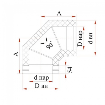 Отвод Дымок 0.5 мм 90 с изоляцией, d=200 мм Отвод Дымок 0.5 мм 90 с изоляцией, d=200 мм