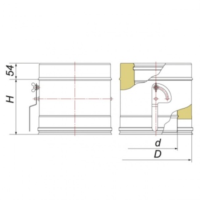 Шибер поворотный с механизмом фиксации Вулкан V50R D120/220, нерж 321/304