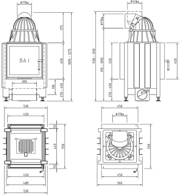 Каминная топка Schmid Lina FD 4557 (туннельная версия)
