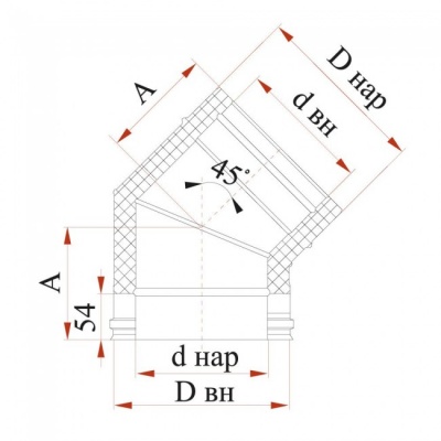 Отвод Дымок 0.5 мм, 45 с изоляцией, d=300 мм