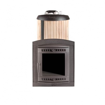 Банная печь Прометалл Атмосфера XL (Про) в ламелях Окаменевшее дерево перенесенный рисунок