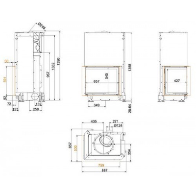 Каминная топка Brunner Eck-Kamine EK 57/67/44 с подъемом 