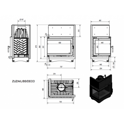 Каминная топка Kratki Zuzia L BS Deco