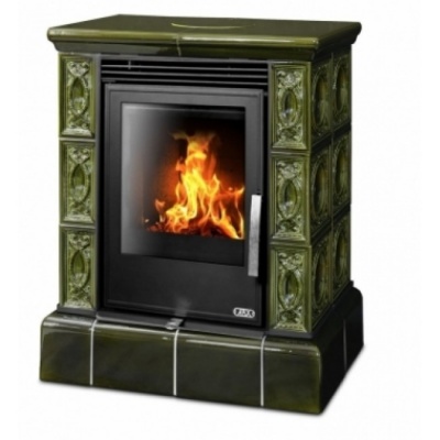Печь-камин ABX Helvetia KPI, с кафельным цоколем, с теплообменником (зеленый)
