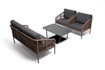 Лаунж-зона 4SIS Канны 4-местная из роупа со столиком Канны Цвет: коричнеый, темно-серый