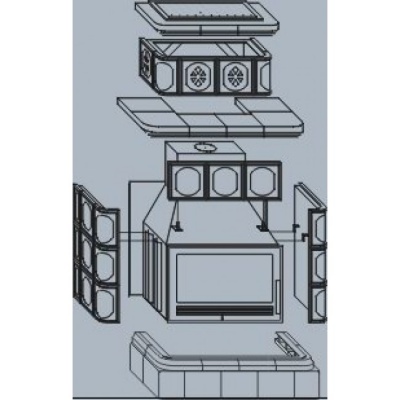 Печь-камин ABX KARELIE, с кафельным цоколем, с теплообменником (зеленый)