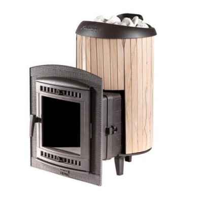 Банная печь Прометалл Атмосфера L в ламелях Окаменевшее дерево перенесенный рисунок